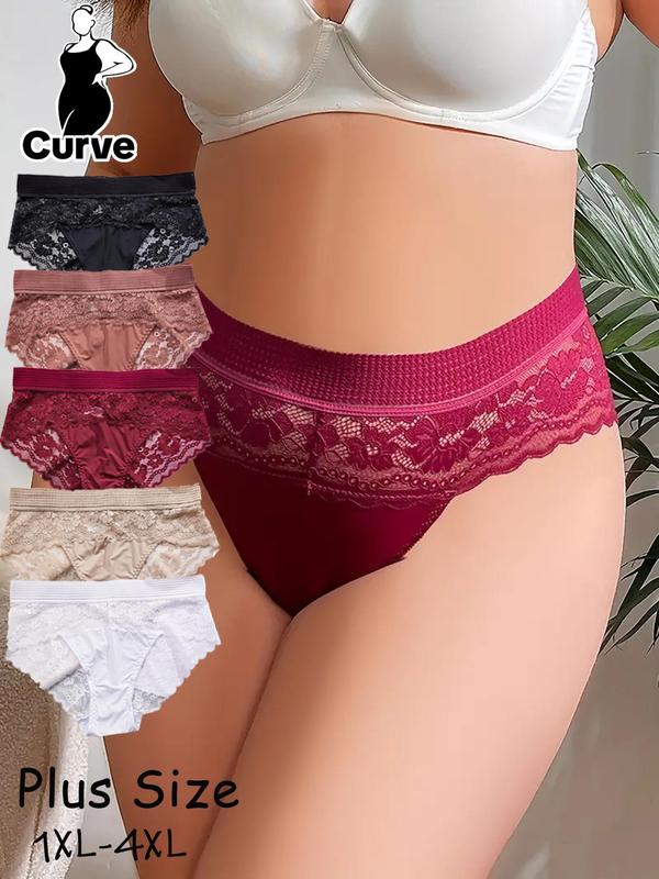 Women's Plus Size   Floral Lace High Waist Knicker, Women's Hollow Out   Panty, Soft Comfy Breathable Panties for Daily Wear