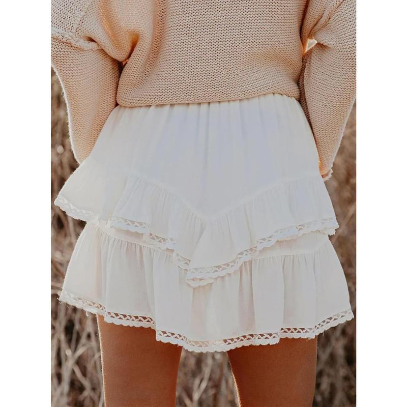 Flowy Shorts for Women Casual Boho Ruffle Tiered Skorts High Waist Mini Skirts Golf Tennis Crochet Shorts 2024