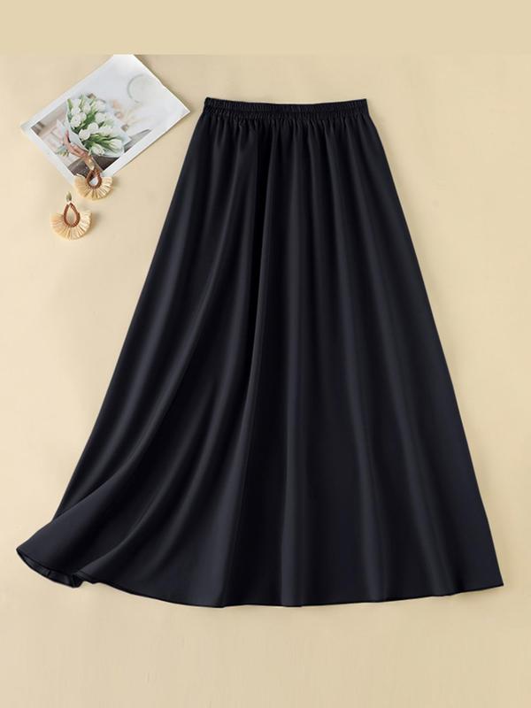 Women's Solid Color Elastic Waist Pleated Skirt, Elegant Fashion Casual High Waist Maxi Skirt for Daily Outdoor Wear, Ladies Bottoms for All Seasons