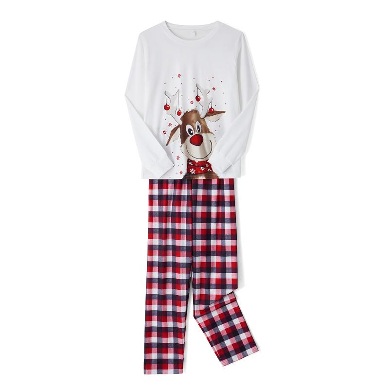 Christmas Family Pajamas Set, Reindeer Pattern Tops+Long Elastic Pants for Dad Mom Kids