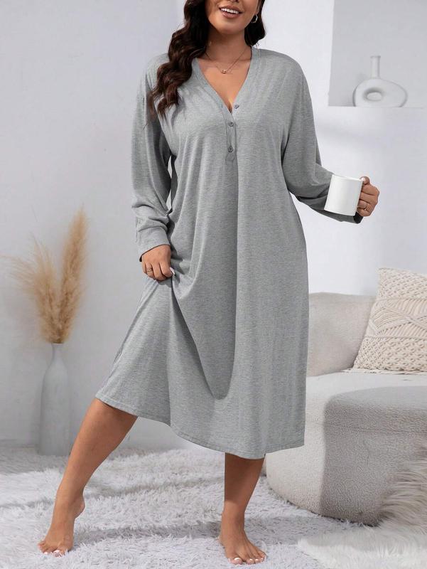 Plus Size Casual Sleep Dress Pajama Dress, Long Dress pajama  pants wrap lounge women s