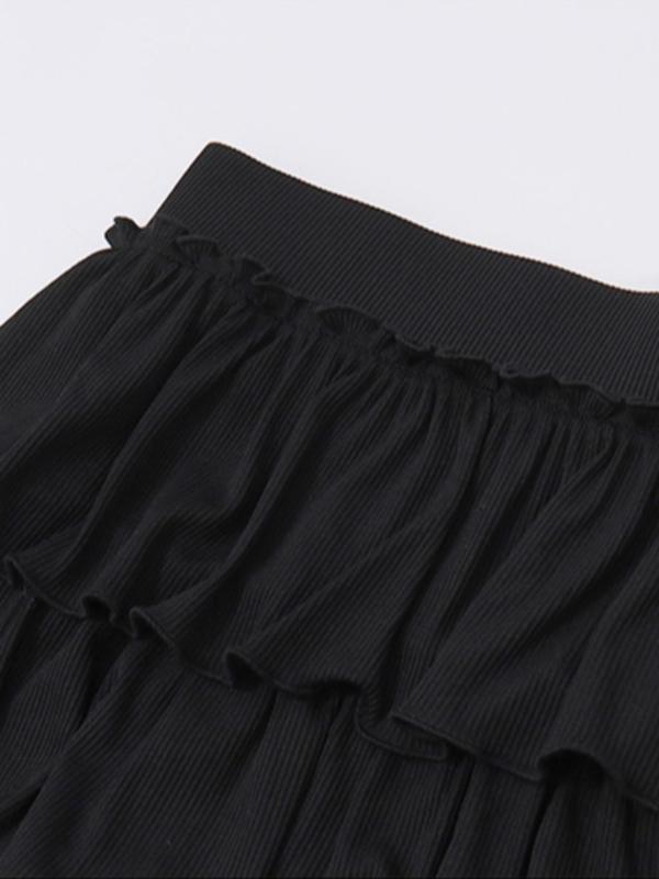 Women's Colorblock Eyelet Embroidery Frill Trim Tiered Layer Skirt, Y2K Fashion Casual High Waist Short Skirt for Daily Outdoor Wear, Ladies Bottoms for Summer