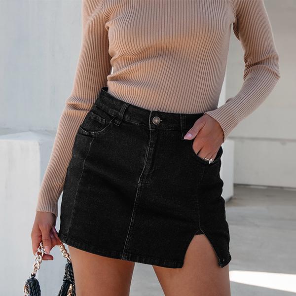 luvamia Skorts Skirts for Women Denim Mini Skirt Side Slit with High Waisted Jean Shorts Stretchy womens  shorts Womenswear Bottom