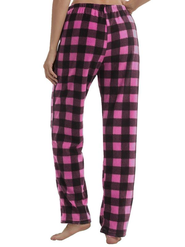 Women's Christmas Theme Plaid Print Drawstring Waist Pajama Pants, Lady Soft Thermal Lounge PJ Pants, Casual Cozy Sleep Pants for Fall & Winter, Loungewear Bottoms, Womenswear