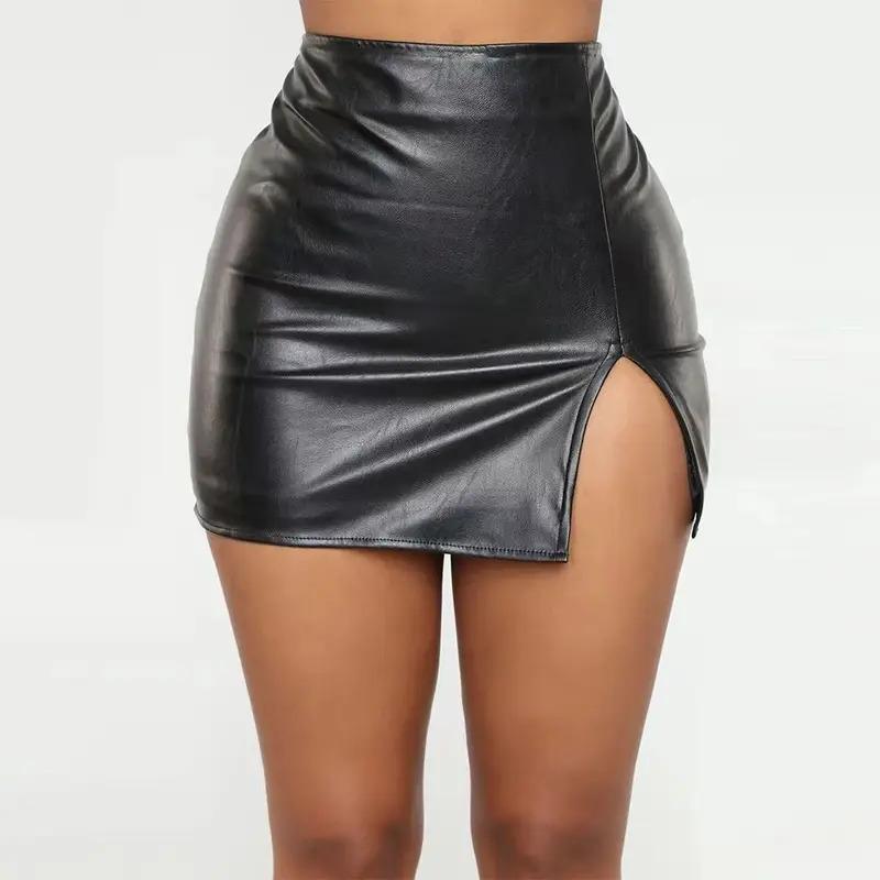 Sexy Black Pu Leather Mini Skirt for Women, American Fashion, Summer Clothing, Dark Brown, Claret Skirts, Female Bottoms Y2k Hot tight pencil  skirt Womenswear Comfort Festival Basic Minimalist Party Skinny Slim