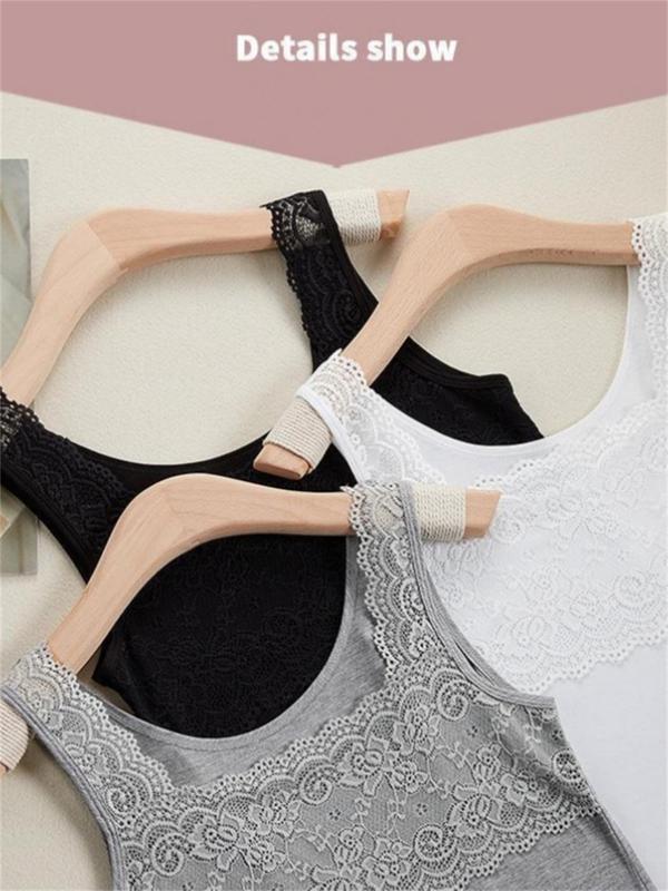 Women's Contrast Lace Tank Top,  Women's Nightwear, Summer Tops, Casual Comfortable Breathable Seamless Sleeveless Top for Summer, Tank Tops for Women