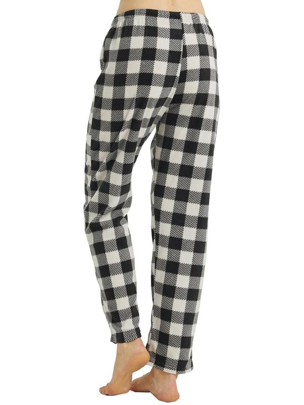 Women's Christmas Theme Plaid Print Drawstring Waist Pajama Pants, Lady Soft Thermal Lounge PJ Pants, Casual Cozy Sleep Pants for Fall & Winter, Loungewear Bottoms, Womenswear