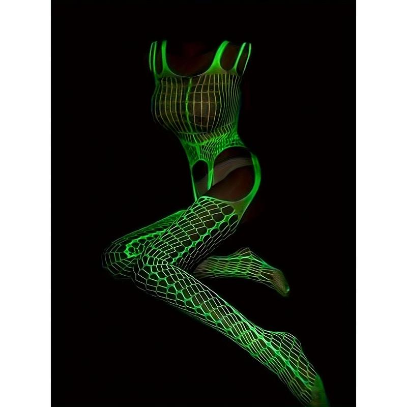 Hot Luminous Fishnet Bodystocking, Women's Sexy Hollow Out Bodystocking Lingerie & Underwear Womenswear Comfort