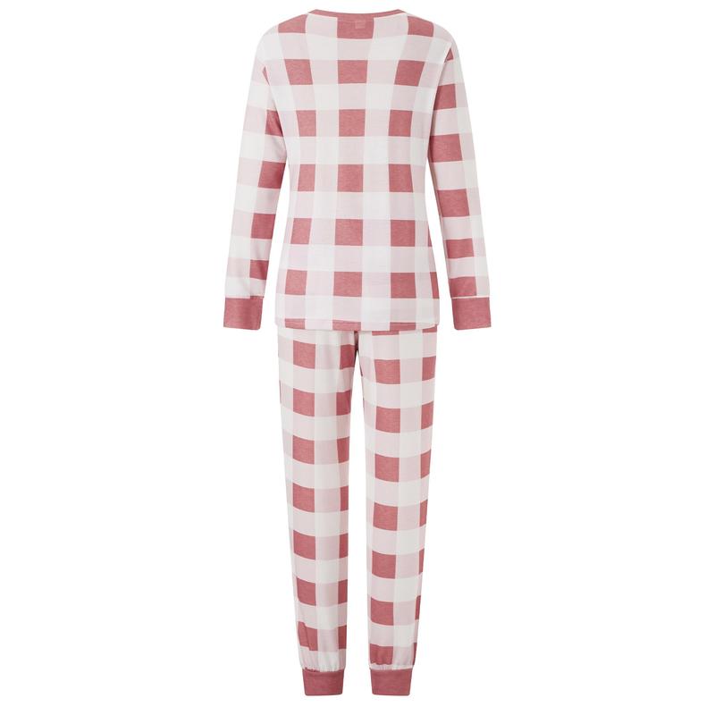 Family Pajamas Matching Set, Long Sleeve T-shirt with Pants Plaid Sleepwear Loungewear Crewneck Womenswear Clothing Jumpsuit