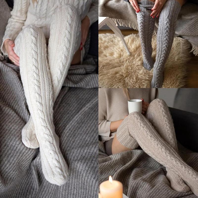 Women's Cable Knitted Boot Socks Thigh High Socks Extra Long Winter Thick Stockings Over  Leg Warmers Fuzzy 2024