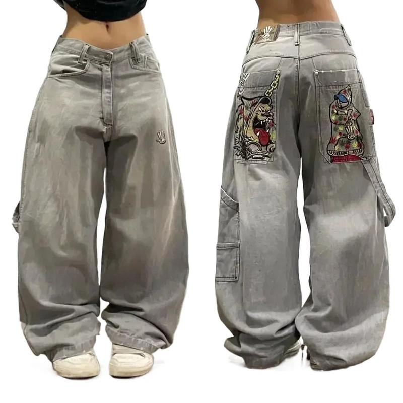 spring and autumn European and American trend street dark Gothic skull print jeans loose personality wide-leg trousers (copy)