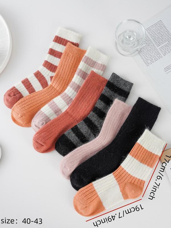 Women's Random Color Colorblock Mid-calf Socks, Casual Soft Comfy Warm Socks for Fall & Winter, Women's Socks for Daily Wear