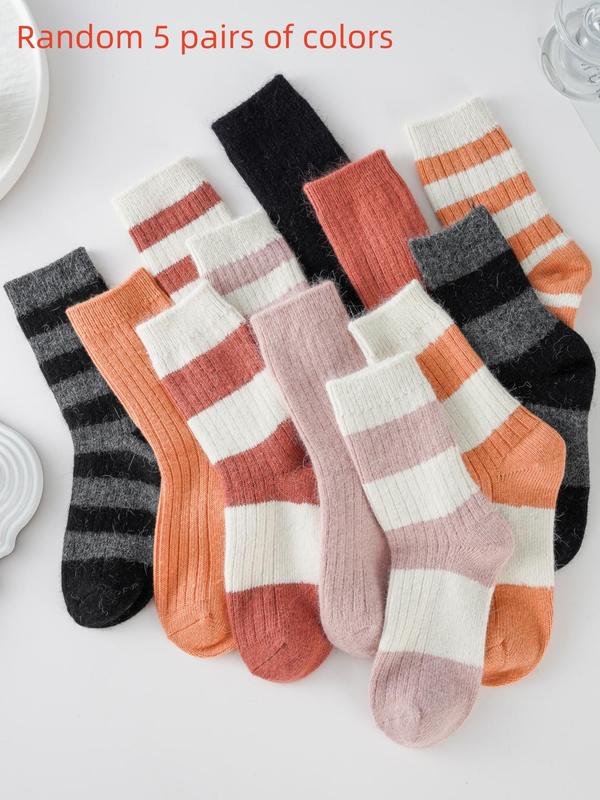 Women's Random Color Colorblock Mid-calf Socks, Casual Soft Comfy Warm Socks for Fall & Winter, Women's Socks for Daily Wear