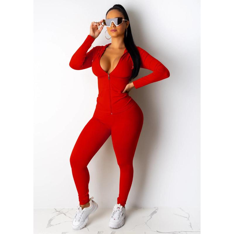 Women's Long Sleeve Hooded Slim Fit Casual Jumpsuit Cotton Fabric