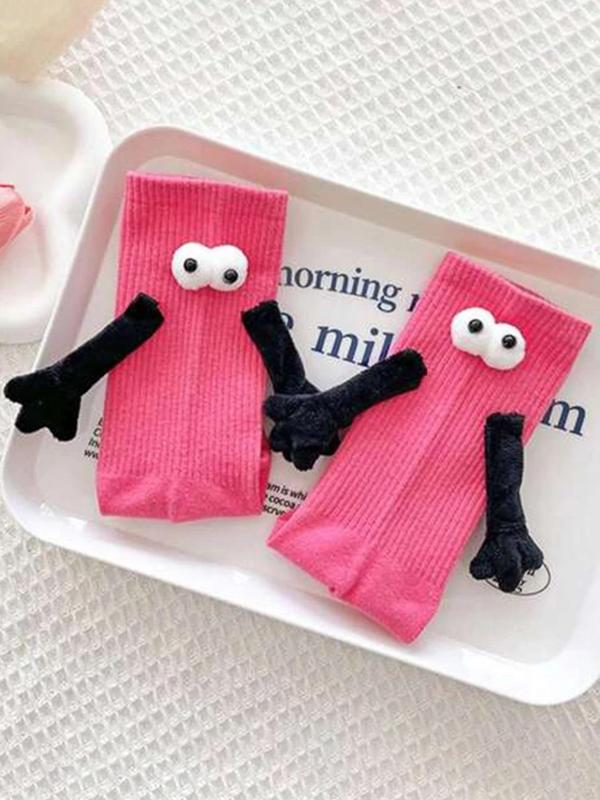 LGBTQ+ Women's 3 Pairs Cartoon Eyes & Hands Design Crew Socks, Cute Fashion Casual Cozy Socks for Daily Outdoor Wear, Women Socks for All Seasons