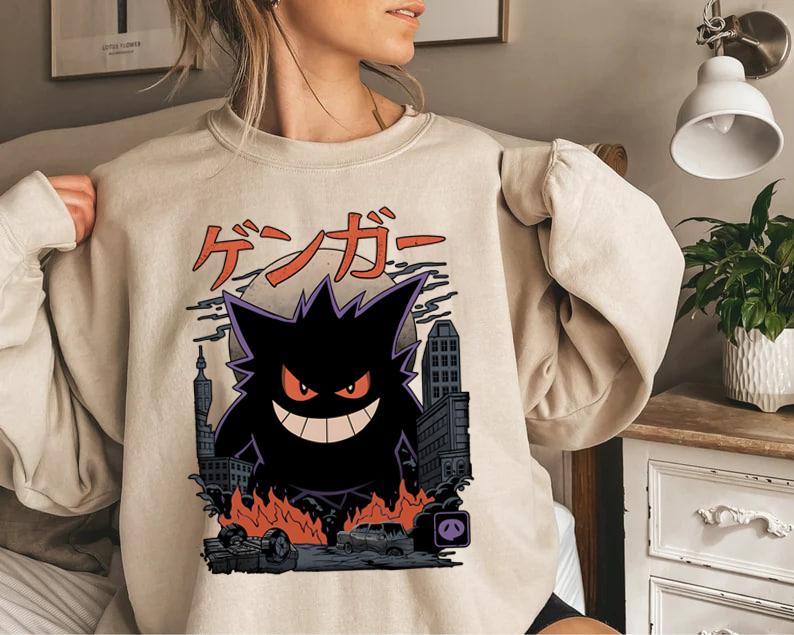 Gengar SWEATSHIRTS | Dark Ghost Kaiju Japanese Style SWEATSHIRTS | Japanese Anime Movie Film Nerd Gaming Novelty Funny Unisex Sweatshirts