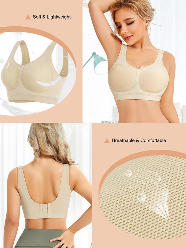 Women's Solid Wireless Push Up Bra, Breathable Comfortable Adjustable Hook & Eye Closure Bra, Soft Lingerie for Daily Wear