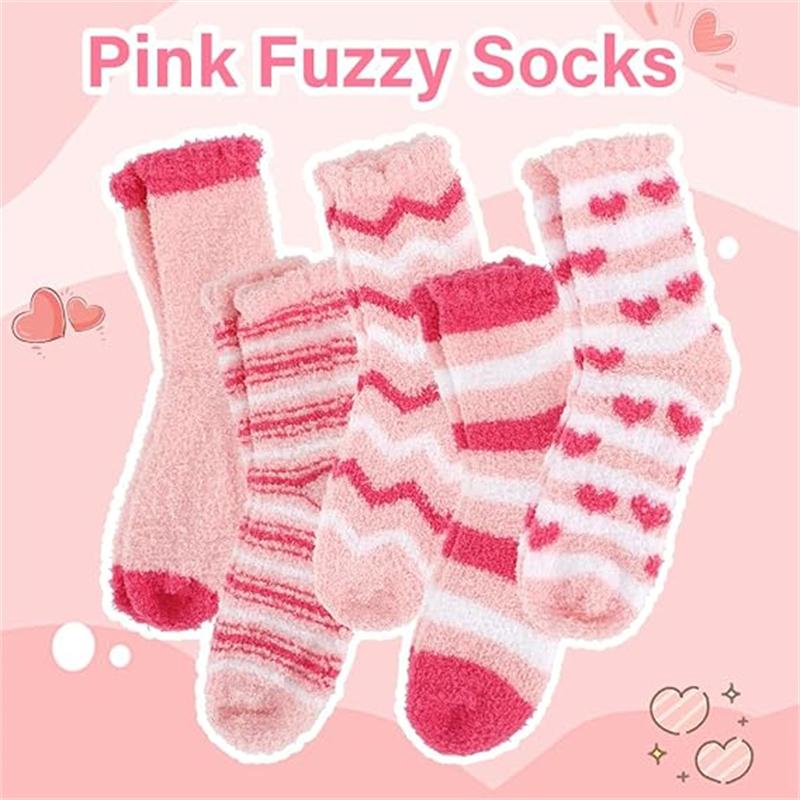 5 Pairs Pink Fuzzy Socks,Warm Socks for Winter,Gifts for Women,Cute Socks,Christmas Valentine's Gifts for Women