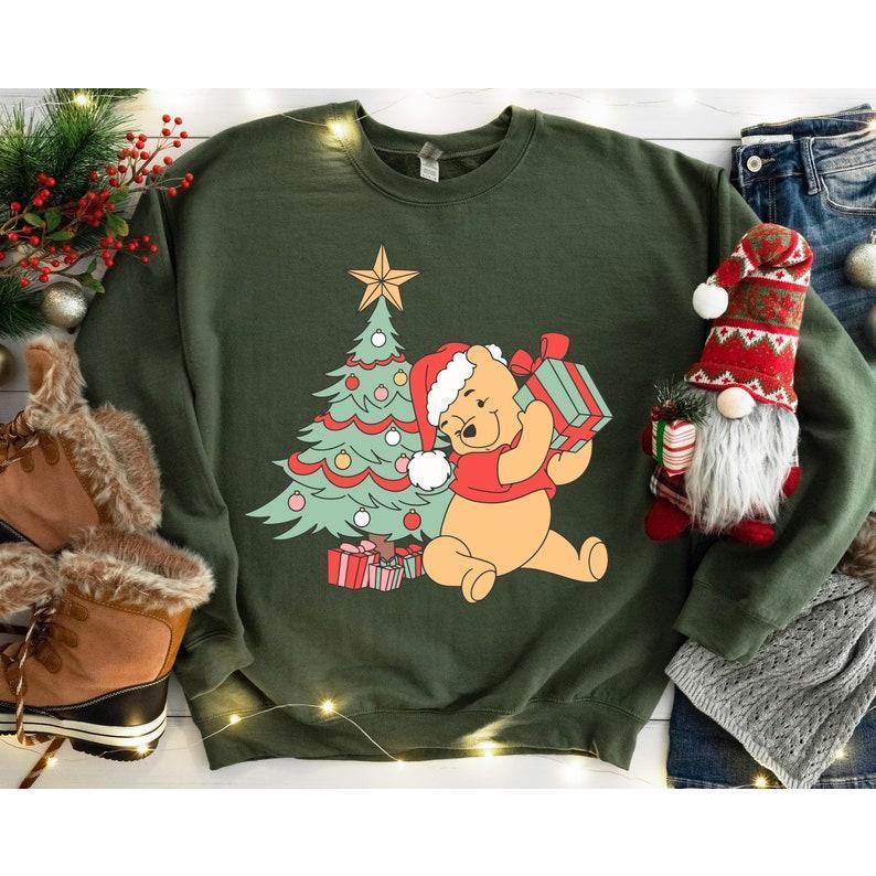 Winniee The Poohh Christmas Shirt, Pooh Bear Holiday Shirt, #Disneyyland Family Xmas Trip Tee, WDW Family Holiday Shirt, Pooh Xmas Tree Shirt FCQ1U