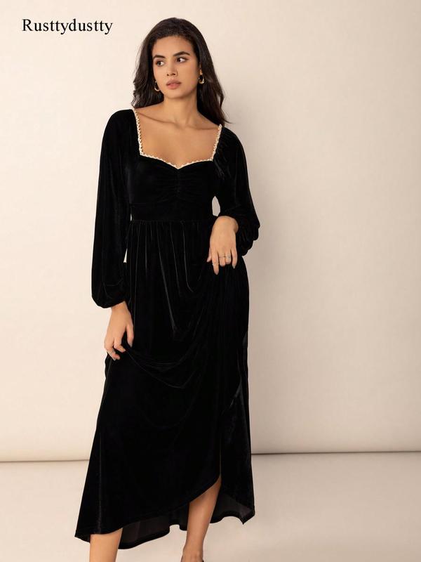 Women's   Sweetheart Neck Bishop Sleeve Dress, Elegant Long Sleeve A Line Dress for Party Holiday Wedding Guest, Ladies Fall & Winter Clothes