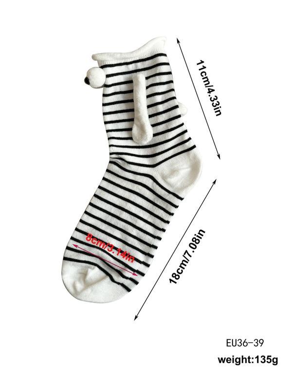 Women's Striped Print Magnetic Connection Socks, Casual Comfortable Breathable Mid-calf Socks for Daily Wear, Women's Socks for Fall & Winter