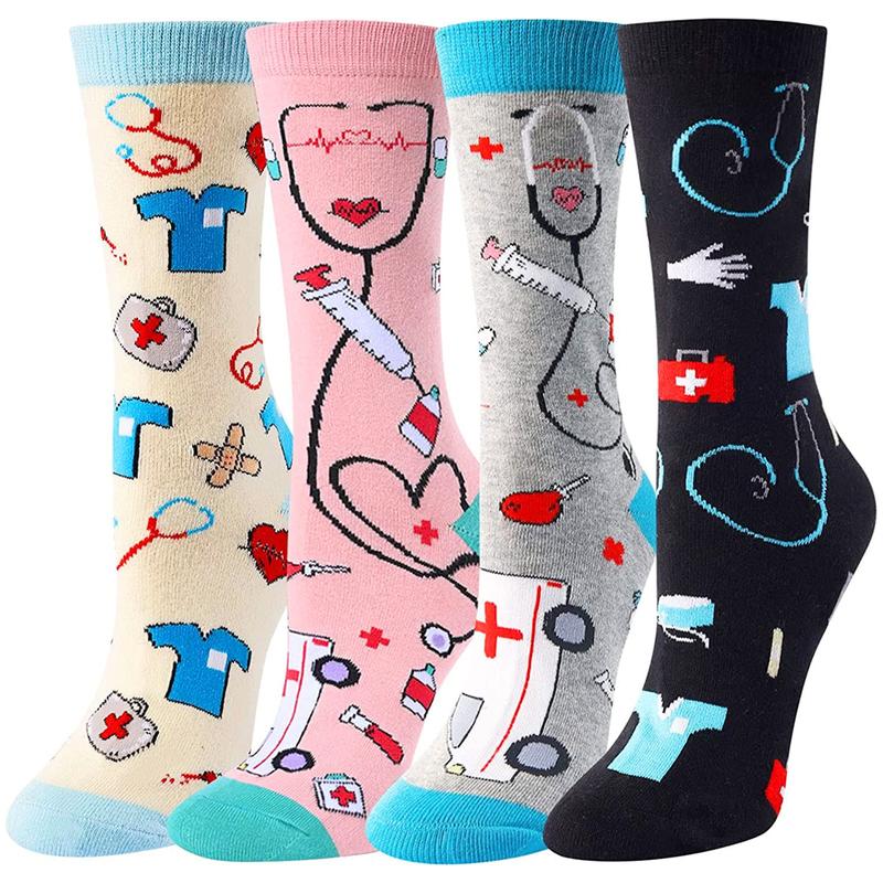 HAPPYPOP 4 Pairs Nurse Socks Women Medical Socks CNA Socks Doctor Socks, Nurse Student Gifts Medical Assistant Gifts Doctor Gifts CNA Gifts RN Gifts For Nurses