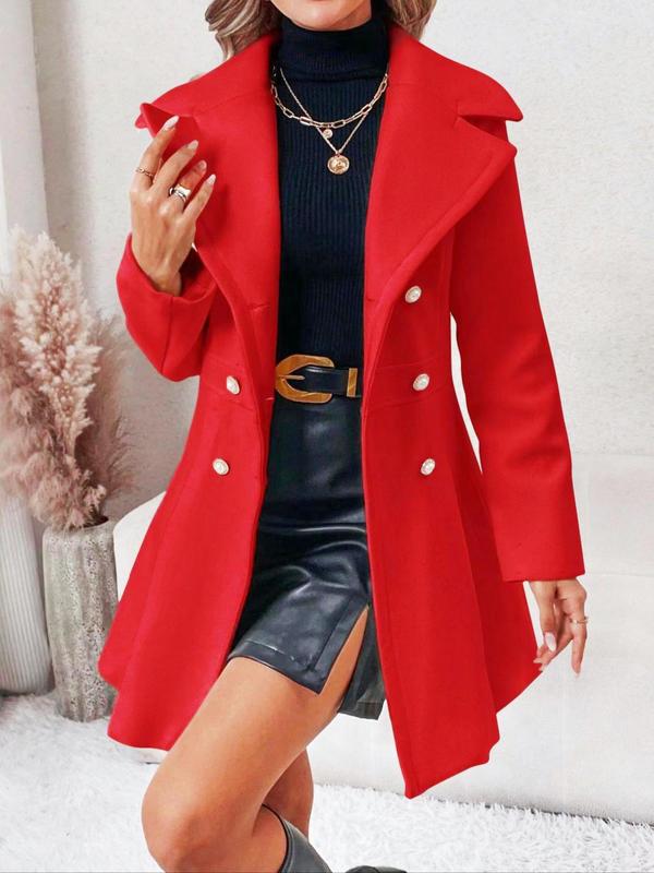 Coolcool Exclusive Coat Women's Solid Double Button Pocket Overcoat,  Winter Wear, Casual Long Sleeve Lapel Neck Outerwear for Fall & Winter, Trendy Fall Wear 2024, Women's Party Clothes for Daily Wear