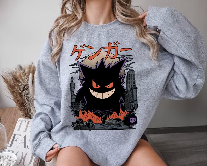 Gengar SWEATSHIRTS | Dark Ghost Kaiju Japanese Style SWEATSHIRTS | Japanese Anime Movie Film Nerd Gaming Novelty Funny Unisex Sweatshirts