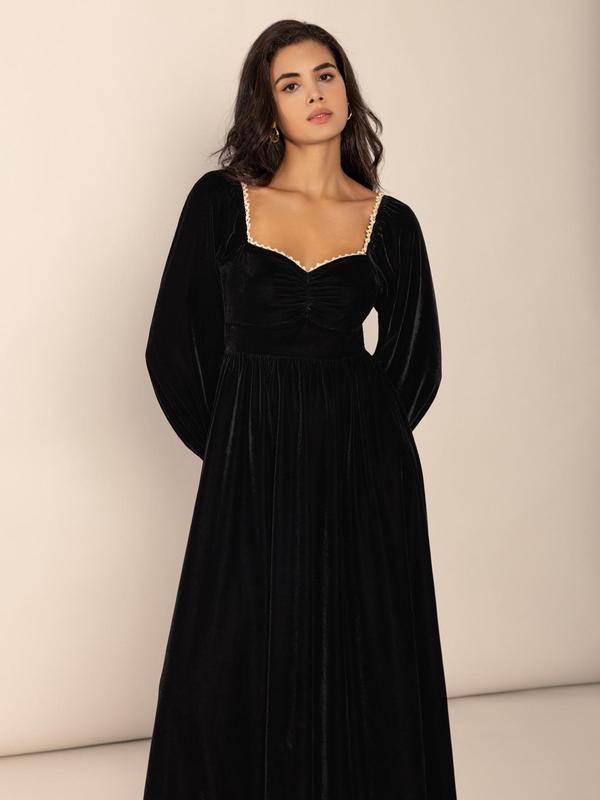 Women's   Sweetheart Neck Bishop Sleeve Dress, Elegant Long Sleeve A Line Dress for Party Holiday Wedding Guest, Ladies Fall & Winter Clothes