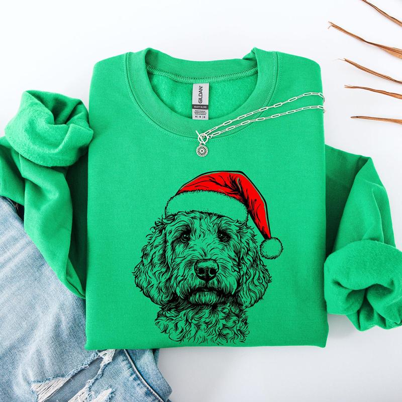 Goldendoodle, Santa, Dog, Christmas, Dog Lover, Pet Sweatshirt, Crew Neck, Women's, Crewneck