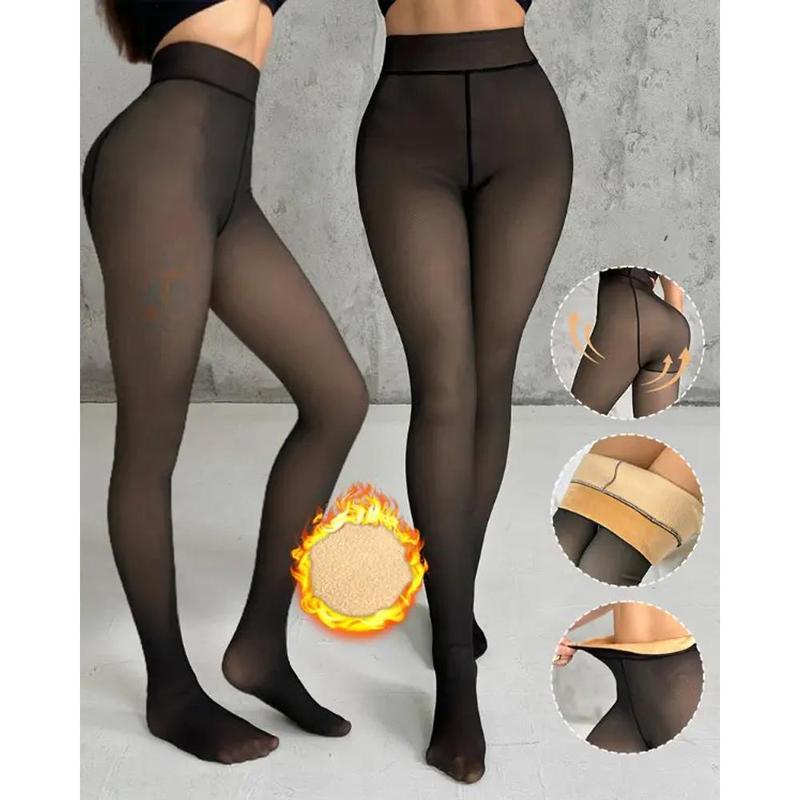 Plush Warm Body Shaping Leggings Women Warm Fleece Lined Translucent Pantyhose Tights, Sheer Leggings Winter Tights Elastic Sheer Thermal Pants