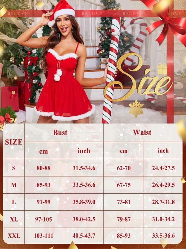 RSLOVE Women's Christmas Lingerie-Red Velvet Dress Babydoll Chemise & Sexy Santa Mrs Claus Costumes with Choker Belt Clothing Underwear Lady Comfort