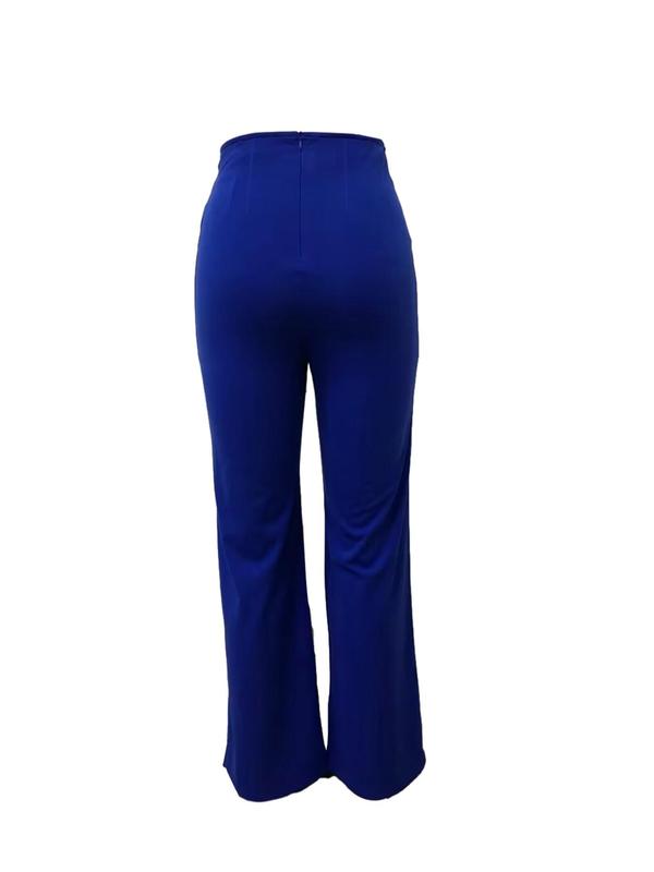 Women's Plain Fake Buttons High Waist Pants, Elegant Fashion Casual Wide Leg Trousers for Daily Outdoor Wear, Ladies Bottoms for All Seasons