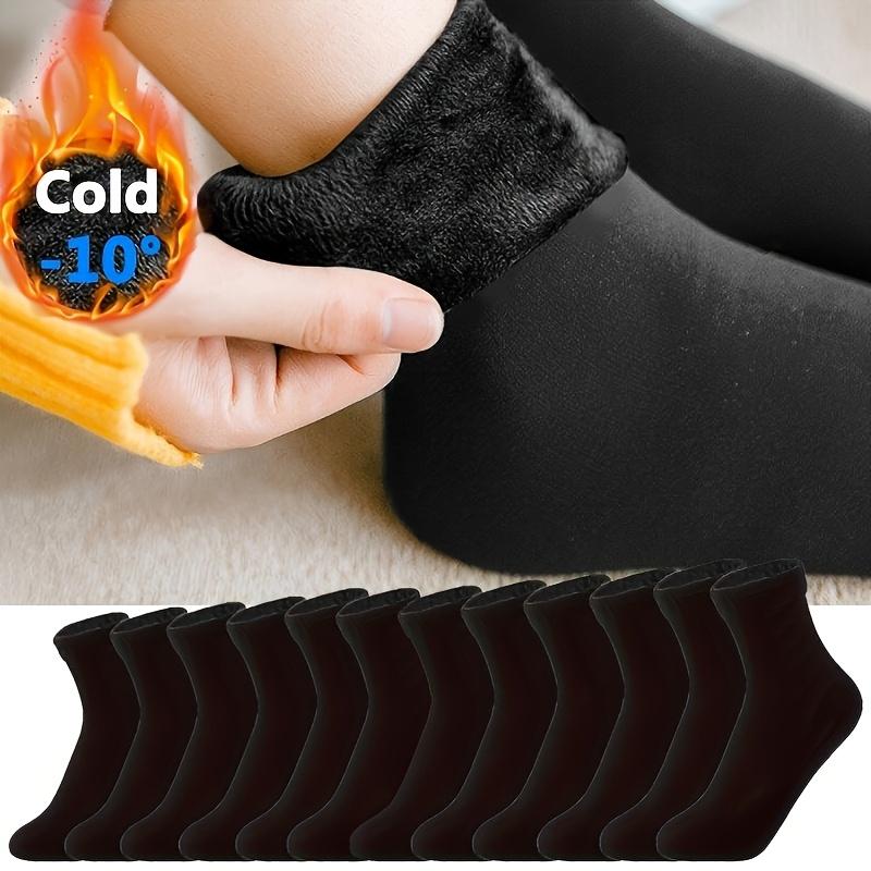 6 Pairs of Winter Warm Socks-Thick Fleece Lined Middle Boots Socks, Soft Polyester Fiber and Spandex Knitted Fabric, Solid Color, Hand Wash Recommended