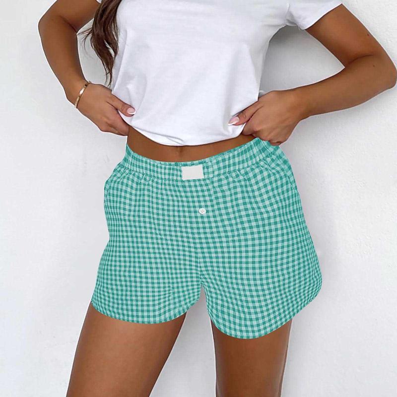 Women's Plaid Print Patched DecorButton FrontElastic Waist Shorts,Casual Comfy Straight LegShorts forSummer, Ladies Back ToSchoolBottoms for Daily Wear, Shortsfor Women,Downtown Girl ClothesPreppy 80s Clothes