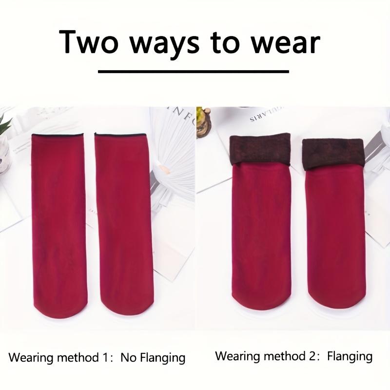 6 Pairs of Winter Warm Socks-Thick Fleece Lined Middle Boots Socks, Soft Polyester Fiber and Spandex Knitted Fabric, Solid Color, Hand Wash Recommended