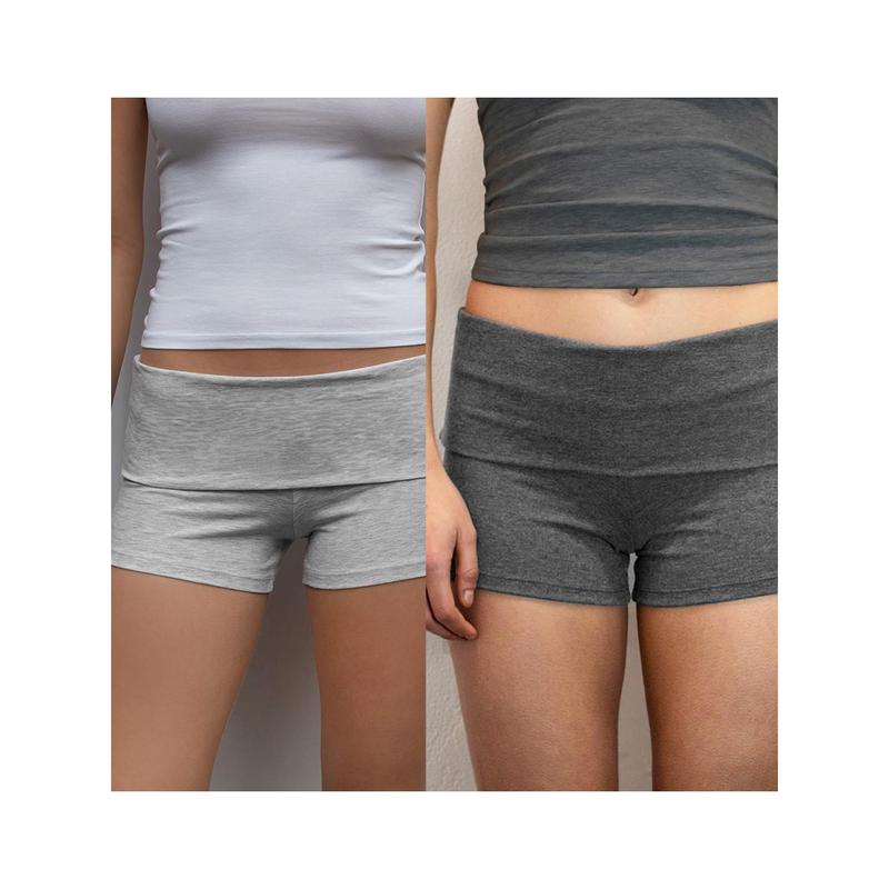 Women's Summer Slim Yoga Shorts Casual Solid Color Fold Over Low Waist Lounge Shorts Womenswear Bottom