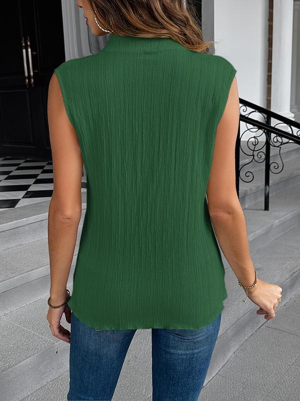 Women's Solid Textured Half Zip Back Tank Top, Elegant Casual Notched Neck Sleeveless Top for Summer, Ladies Clothes for Daily Wear