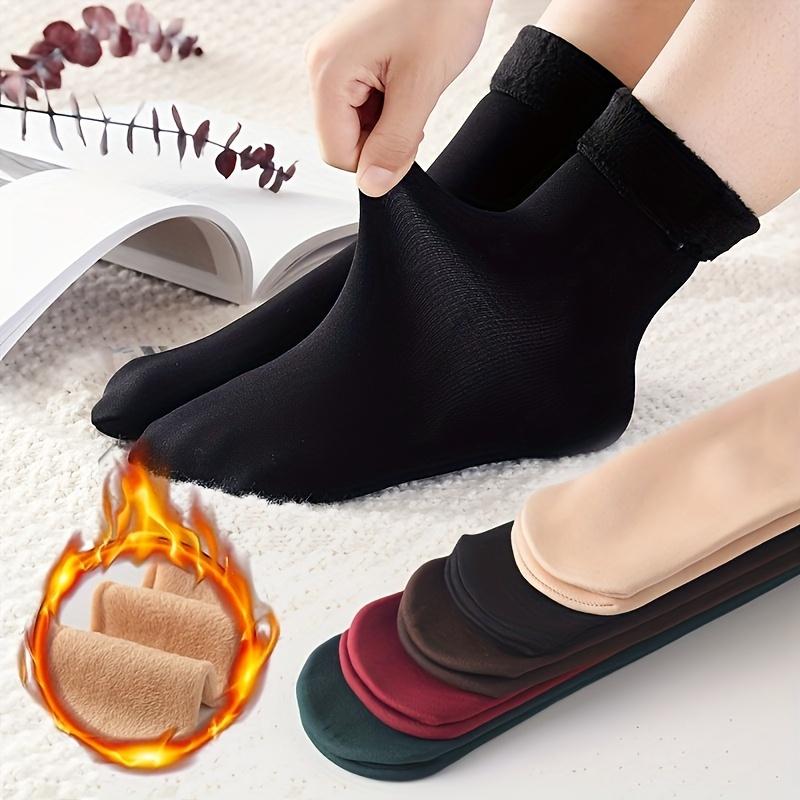 6 Pairs of Winter Warm Socks-Thick Fleece Lined Middle Boots Socks, Soft Polyester Fiber and Spandex Knitted Fabric, Solid Color, Hand Wash Recommended