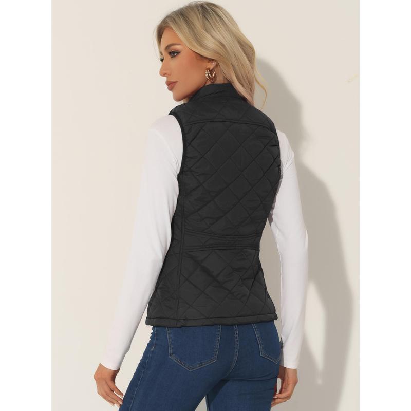 Allegra K Puffer Vest Stand Collar Lightweight Gilet Quilted Zip Vest Black