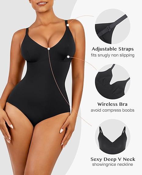 FeelinGirl Shapewear Bodysuit For Women Deep V Neck Tummy Control Seamless  Shaper Casual Breathable Comfortable Fabric Womenswear