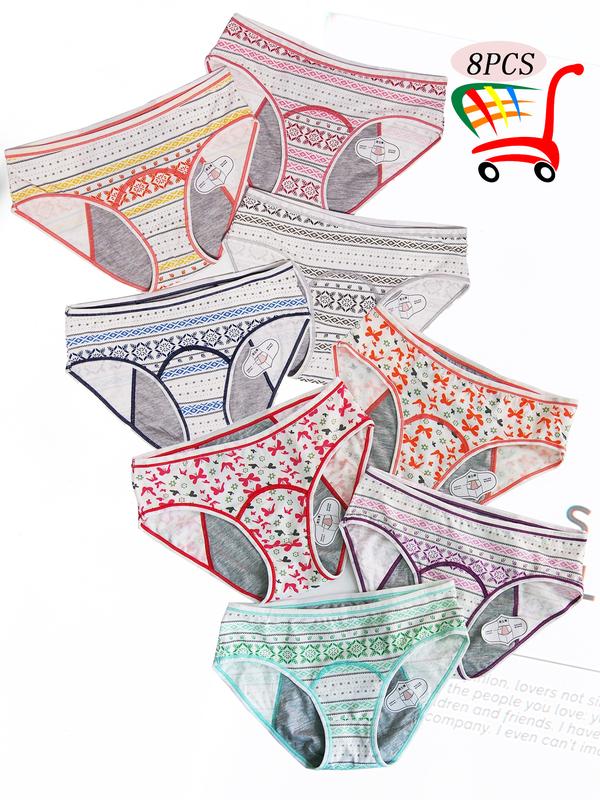 8 Pcs Menstrual Period Panties for Teen Girls & Women, Comfy & Breathable Full-Coverange Leak-Proof Briefs, Women's Lingerie & Underwear