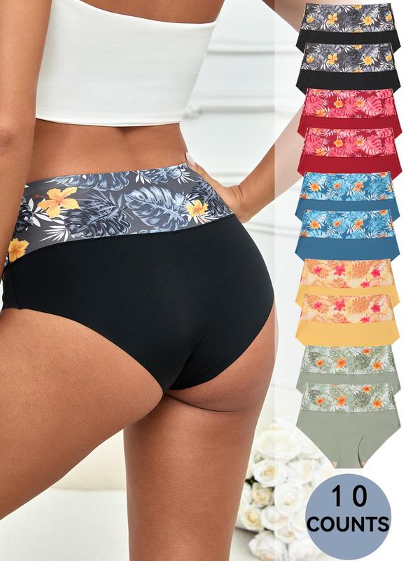 Women's Colorblock & Tropical Print Boyshorts, Soft Comfy Breathable Seamless Panty for Daily Wear, Ladies Underwear for All Seasons