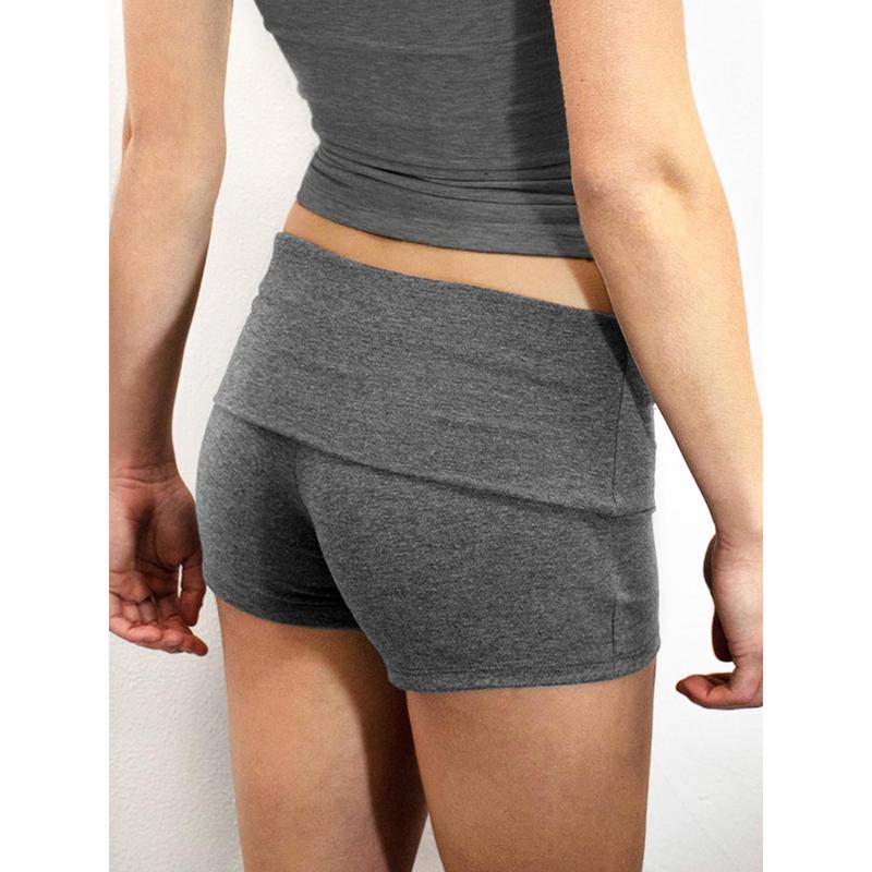 Women's Summer Slim Yoga Shorts Casual Solid Color Fold Over Low Waist Lounge Shorts Womenswear Bottom