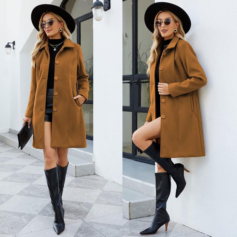 SCUSTY Womens Coat Overcoat Single Breasted Winter Coat Elegant Dress Coat with Pockets