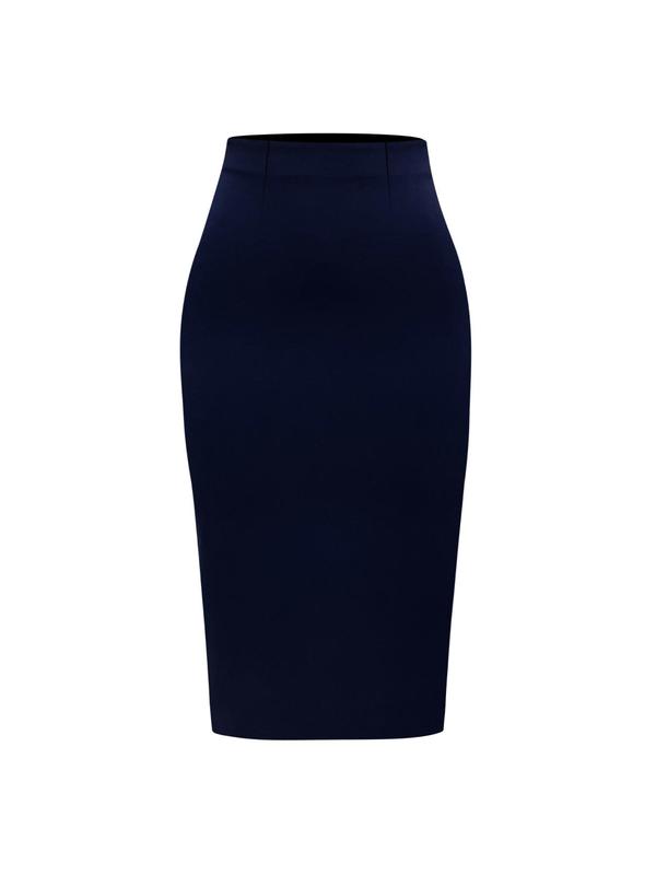 Women's Solid Color Zipper Pencil Skirt, Elegant Fashion Casual High Waist Midi Skirt for Work Office Business, Ladies Clothes for All Seasons