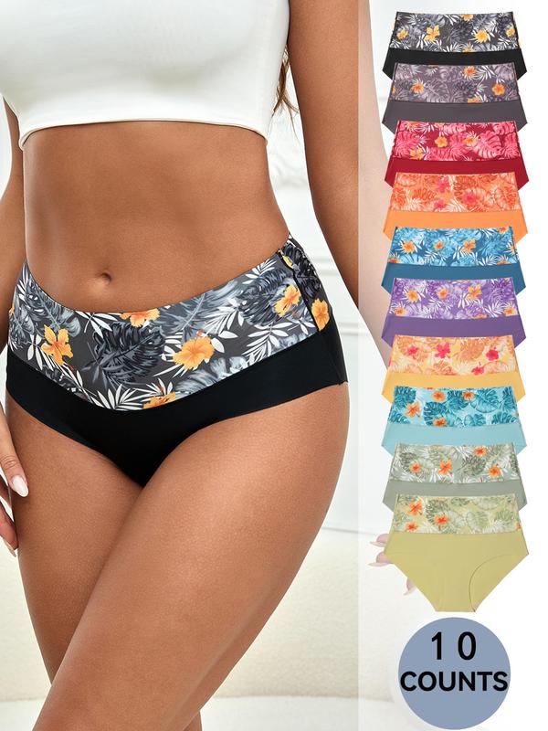 Women's Colorblock & Tropical Print Boyshorts, Soft Comfy Breathable Seamless Panty for Daily Wear, Ladies Underwear for All Seasons