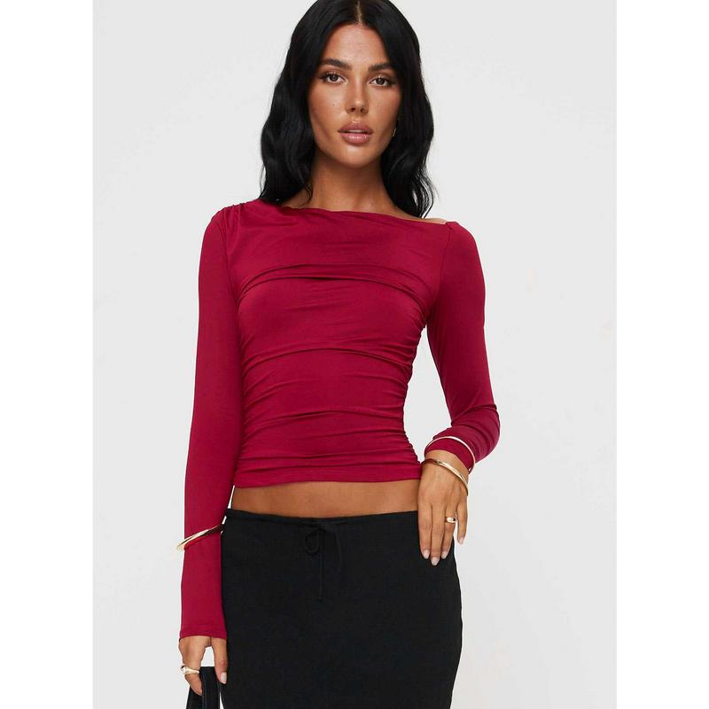 Spiller Off The Shoulder Top Burgundy