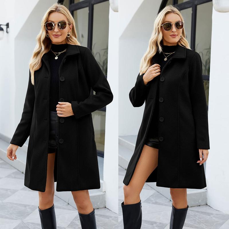 SCUSTY Womens Coat Overcoat Single Breasted Winter Coat Elegant Dress Coat with Pockets