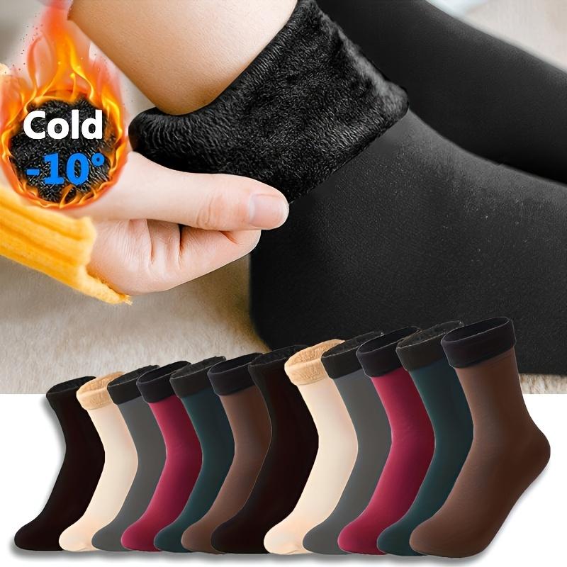 6 Pairs of Winter Warm Socks-Thick Fleece Lined Middle Boots Socks, Soft Polyester Fiber and Spandex Knitted Fabric, Solid Color, Hand Wash Recommended